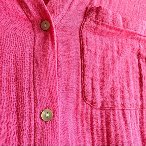 Rails Ellis Shirt XS Hibiscus Pink Button Down Top Gauze Cotton - Picture 15 of 15